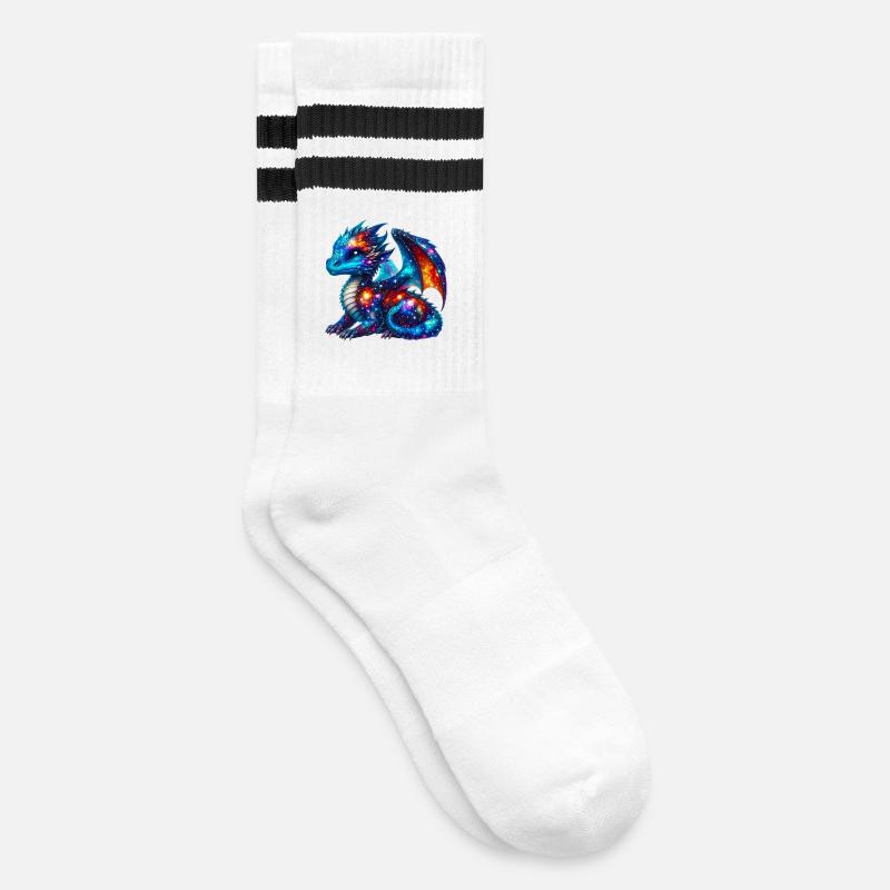 Drache - Gestreifte Tennissocken - Weiß/Schwarz