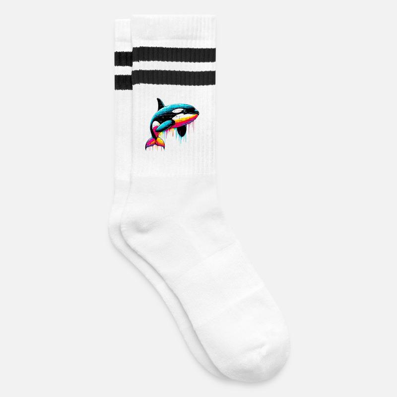 Killer whale - Striped tennis socks - white/black