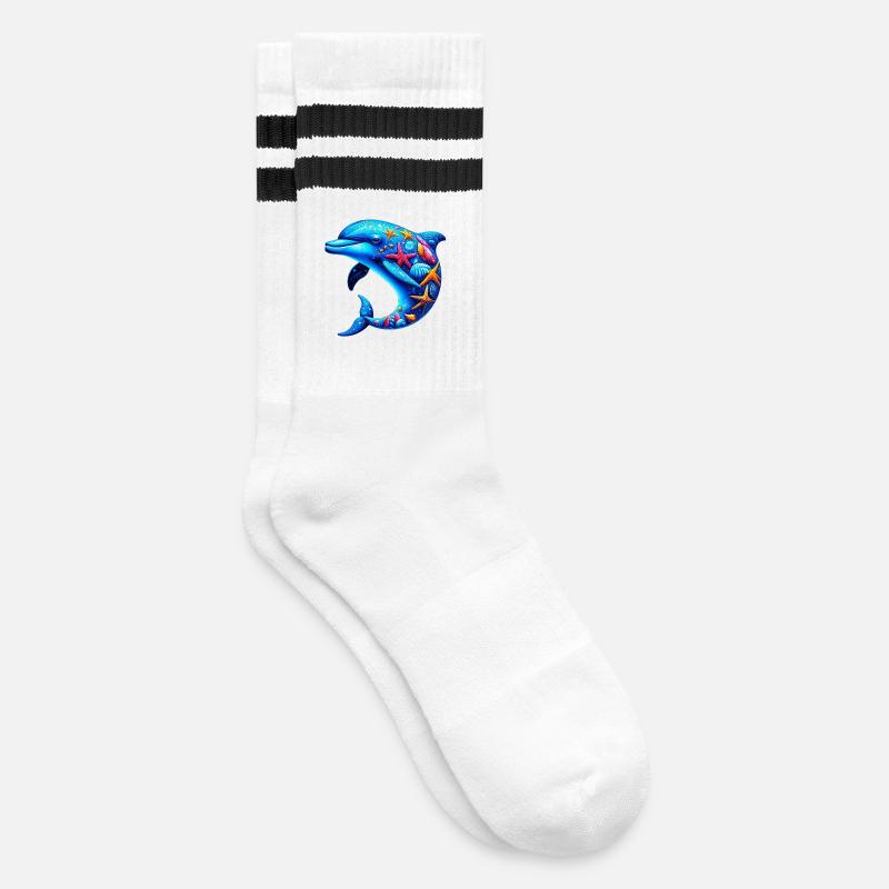 Delfin - Gestreifte Tennissocken - Weiß/Schwarz