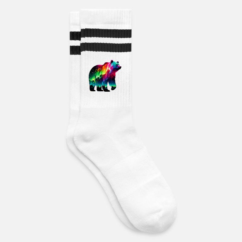 Bär - Gestreifte Tennissocken - Weiß/Schwarz