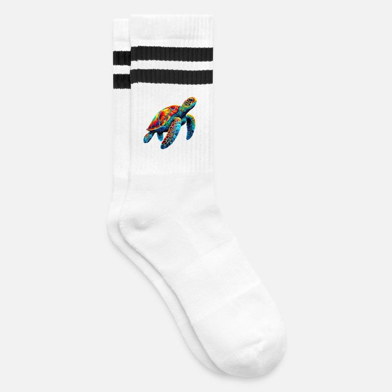 Schildkröte - Gestreifte Tennissocken - Weiß/Schwarz
