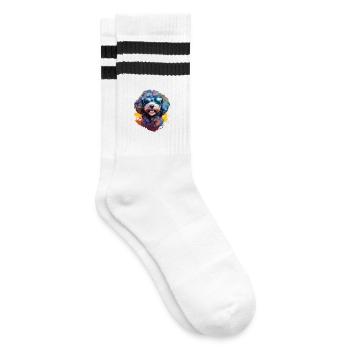 Kleinpudel mit Sonnenbrille - Gestreifte Tennissocken - Weiß/Schwarz - Rechts