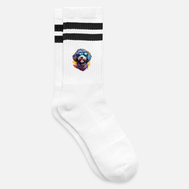 Kleinpudel mit Sonnenbrille - Gestreifte Tennissocken - Weiß/Schwarz