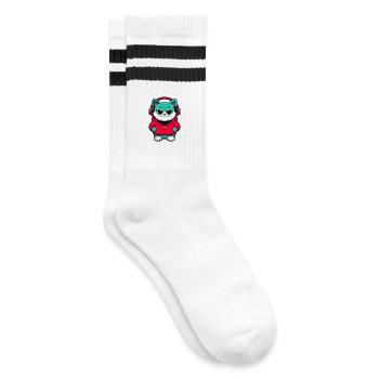 Bombai Katzenrasse Karikatur Kawaii Tier Haustier - Gestreifte Tennissocken - Weiß/Schwarz - Rechts