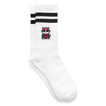 American Curl Cat Breed Cartoon Kawaii Animal Pet - Striped tennis socks - white/black - Right