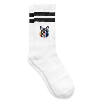Frenchie with sunglasses - Striped tennis socks - white/black - Right