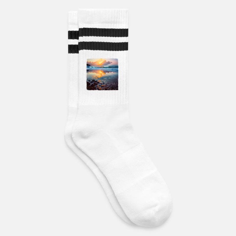 Strand-Kieselsteine - Gestreifte Tennissocken - Weiß/Schwarz