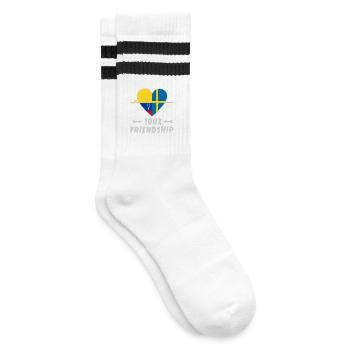 Kolumbien und Schweden 100% Freundschaft - Gestreifte Tennissocken - Weiß/Schwarz - Rechts
