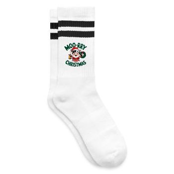 Festive Cow Santa Christmas Design - Striped tennis socks - white/black - Right