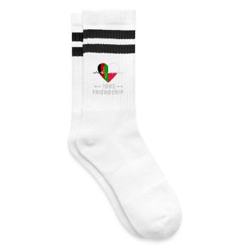 Afghanistan und Polen 100% Freundschaft - Gestreifte Tennissocken - Weiß/Schwarz - Rechts