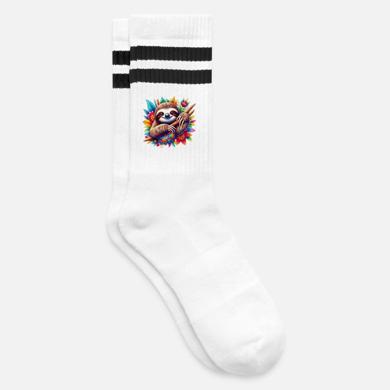 Faultier - Gestreifte Tennissocken - Weiß/Schwarz