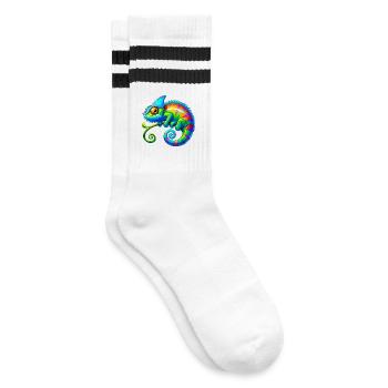 Chamäleon - Gestreifte Tennissocken - Weiß/Schwarz - Rechts