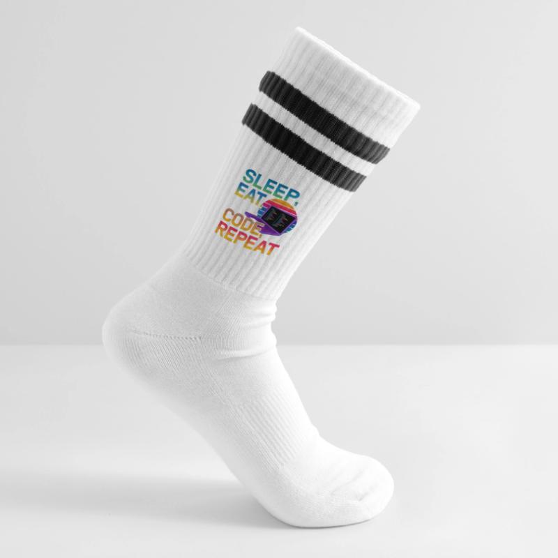 Sleep Eat Code Repeat Gift For Coder Striped tennis socks