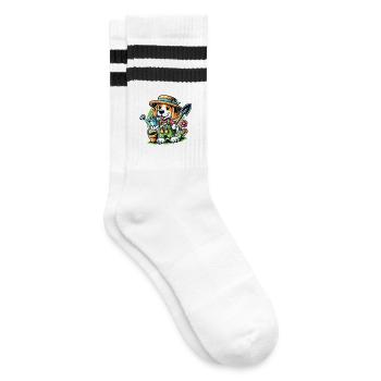 Beagle Gärtner - Gestreifte Tennissocken - Weiß/Schwarz - Rechts