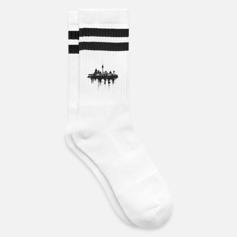 Berlin Skyline - Gestreifte Tennissocken - Weiß/Schwarz