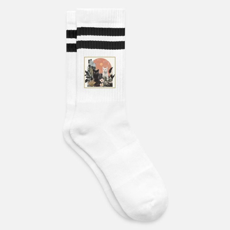 cats collage - Striped tennis socks - white/black