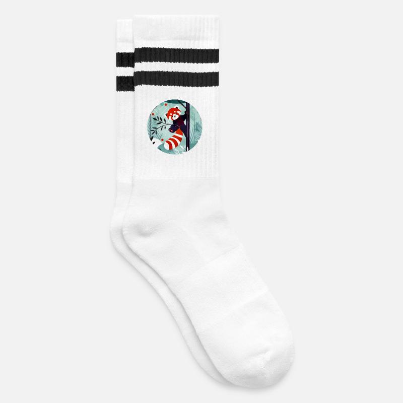 Fröhlicher Roter Panda im Dschungel - Gestreifte Tennissocken - Weiß/Schwarz
