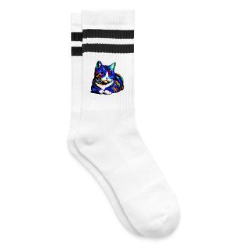 Katze - Gestreifte Tennissocken - Weiß/Schwarz - Rechts