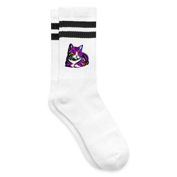 Cat - Striped tennis socks - white/black - Right