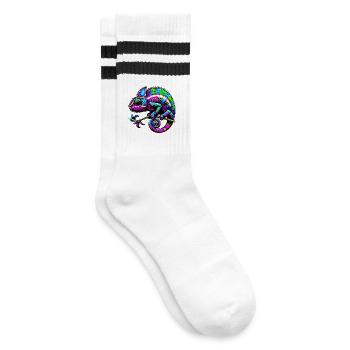 Chamäleon - Gestreifte Tennissocken - Weiß/Schwarz - Rechts