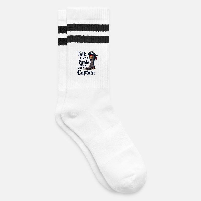 Talk Like a Pirate, Walk Like a Captain - Striped tennis socks - white/black