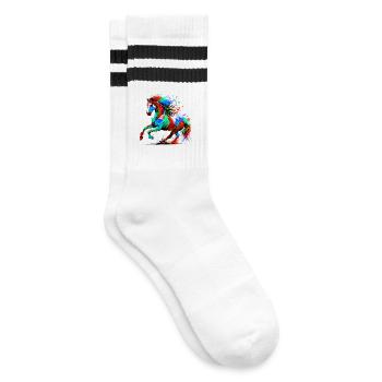 Pferd - Gestreifte Tennissocken - Weiß/Schwarz - Rechts