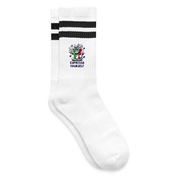 Espresso Italiano / Kaffee Design - Gestreifte Tennissocken - Weiß/Schwarz - Rechts