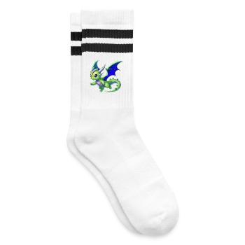 Drache - Gestreifte Tennissocken - Weiß/Schwarz - Rechts