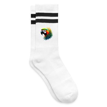 Colorful Macaw and Jungle: Exotic and Vibrant Design - Striped tennis socks - white/black - Right
