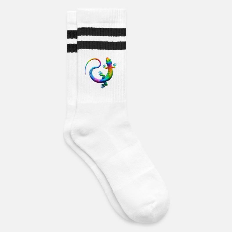Regenbogen Gecko - Gestreifte Tennissocken - Weiß/Schwarz
