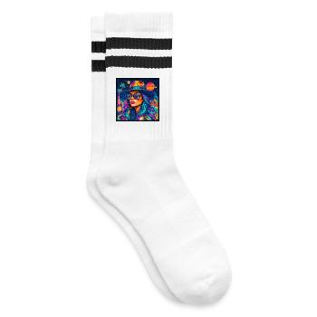 Sommerfarben der Damen, Planeten und Palmen, Weiblichkeit - Gestreifte Tennissocken - Weiß/Schwarz - Rechts