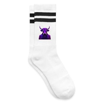 Bull in colorful tattoo style - Striped tennis socks - white/black - Right