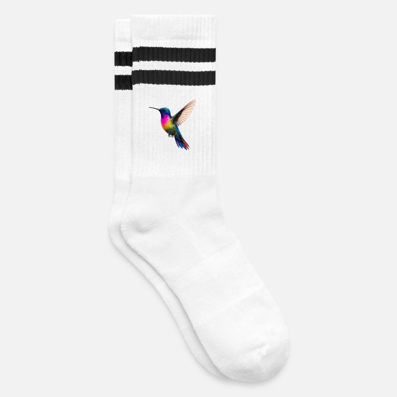 Vibrant Rainbow Hummingbird Design - Striped tennis socks - white/black