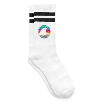 Sonnenuntergang Surfer Welle Illustration - Gestreifte Tennissocken - Weiß/Schwarz - Rechts