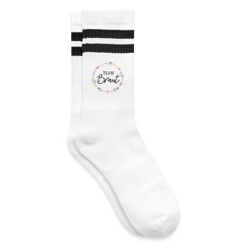 Team Braut! Personalisierbar - Gestreifte Tennissocken - Weiß/Schwarz - Rechts