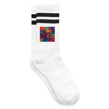 Bunter Totenschädel Farbspritzer Shirt - Gestreifte Tennissocken - Weiß/Schwarz - Rechts
