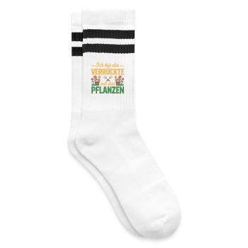 Blumen - ich bin die verrückte mit den Pflanzen - Gestreifte Tennissocken - Weiß/Schwarz - Rechts