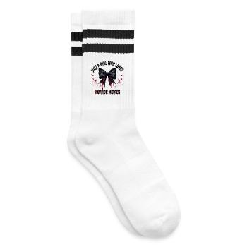 Just girl who loves horror movies cute bloody bow  - Striped tennis socks - white/black - Right