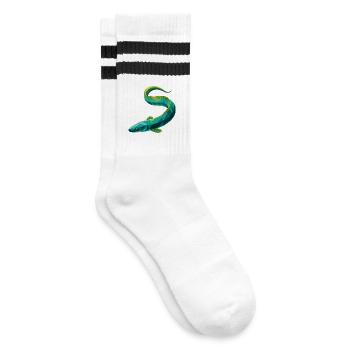 Aal - Cooles Low Poly Logo - Gestreifte Tennissocken - Weiß/Schwarz - Rechts
