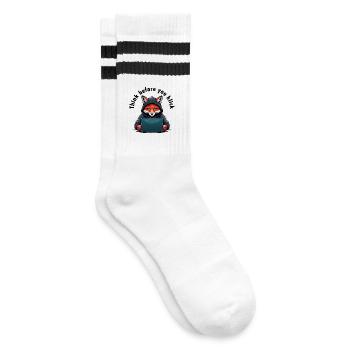 Denk nach bevor du klickst - Cyber Sicherheit - Gestreifte Tennissocken - Weiß/Schwarz - Rechts