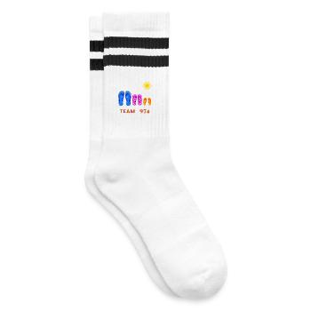 Team 974 Tropical Sun Flip Flops - Gestreifte Tennissocken - Weiß/Schwarz - Rechts
