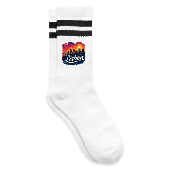 Lissabon Sonnenuntergang Skyline Lisboa Portugal - Gestreifte Tennissocken - Weiß/Schwarz - Rechts