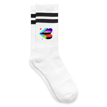 Regenbogen Lippe Pop Art - Gestreifte Tennissocken - Weiß/Schwarz - Rechts