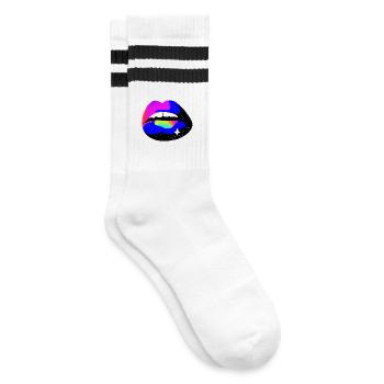 Regenbogen Lippen Nebel - Gestreifte Tennissocken - Weiß/Schwarz - Rechts