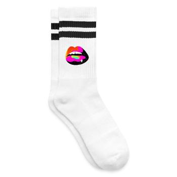 Regenbogen Lippe Pop Art - Gestreifte Tennissocken - Weiß/Schwarz - Rechts