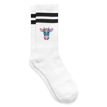 Vache bleue florale - Chaussettes de tennis - blanc/noir - Droite