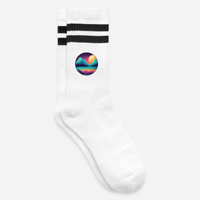 Mountain Sunset Lake - Striped tennis socks - white/black