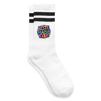 Beste Mama Ever Regenbogen Design - Gestreifte Tennissocken - Weiß/Schwarz - Rechts