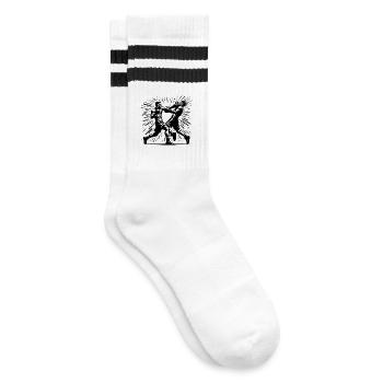 Faust trifft Kinn Boxen wie in alten Zeiten - Gestreifte Tennissocken - Weiß/Schwarz - Rechts