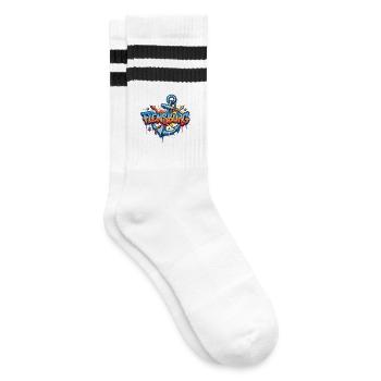 Flensburg Graffiti mit Anker - Gestreifte Tennissocken - Weiß/Schwarz - Rechts